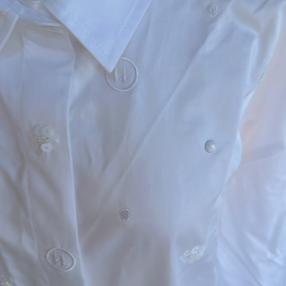 Karl Lagerfeld Paris | Women's Embellished White Shirt Dress - Picture 9 of 16